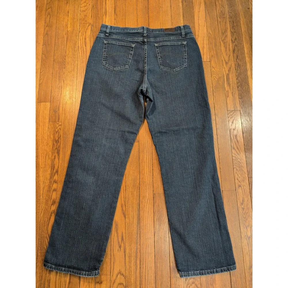 Lee Relaxed Straight Leg Jeans Dark Wash High Rise Stretch Denim 14 LONG